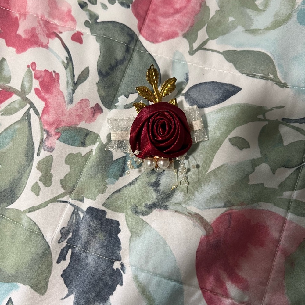 Burgundy Rose with Gold Accents Corsage